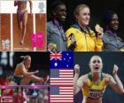 Подиум атлетика 100 m препятствия женщин, Салли Пирсон (Австралия), Дон Харпер и Келли скважин (Соединенные Штаты), Лондон 2012
